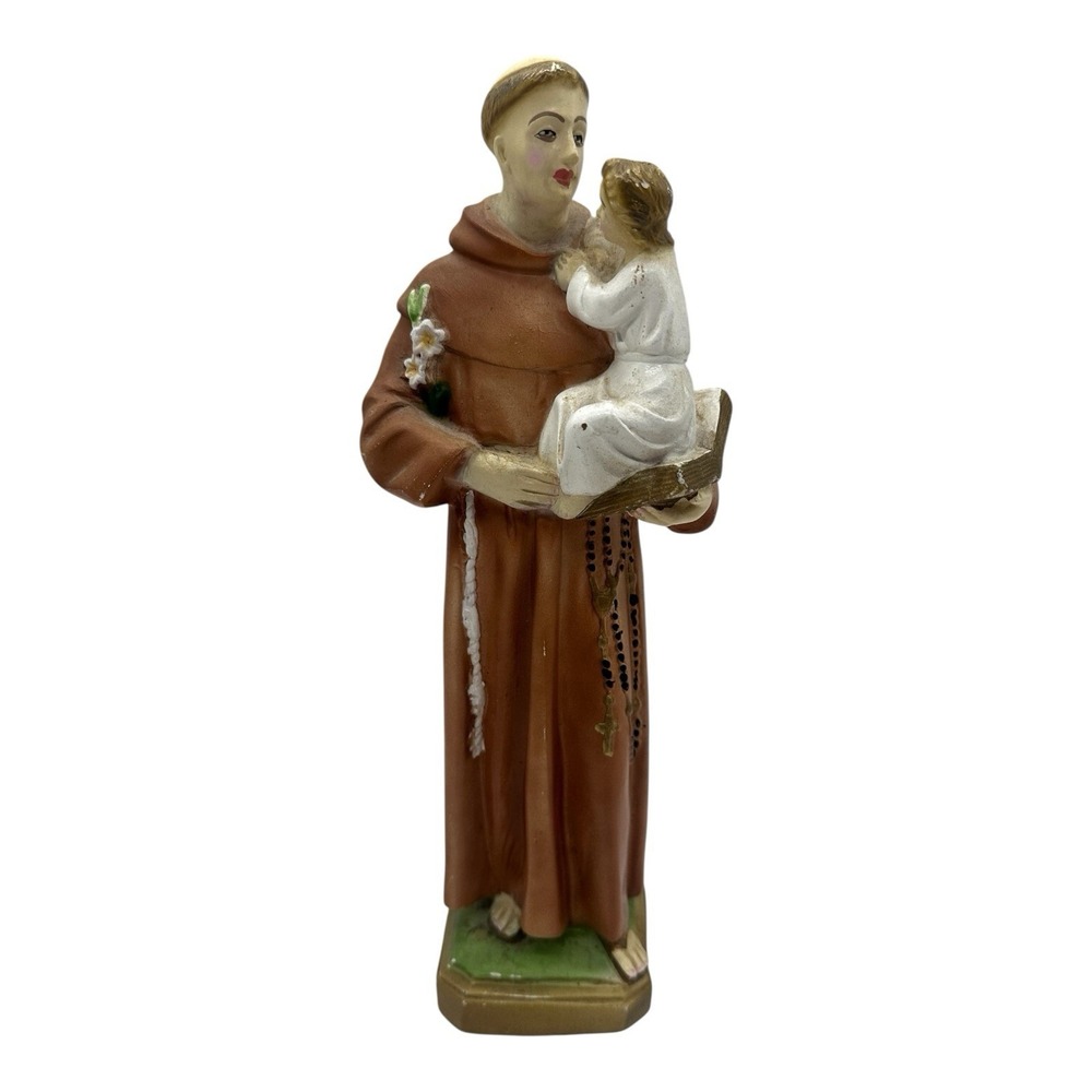 Vintage Saint Anthony Chalkware Statue Painted Figurine 11" Tall 60s 70s